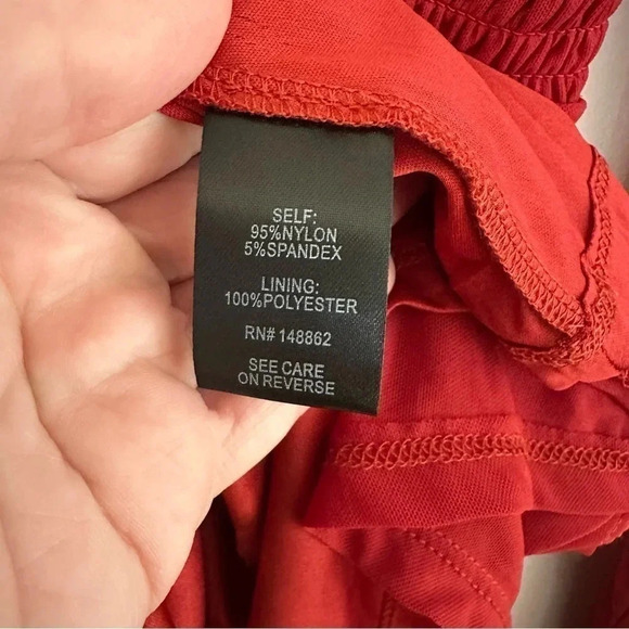 Torrid Stretch Mesh V-Neck Smocked Waist Babydoll Top Red Size 00, M, 10 GUC - Picture 7 of 9